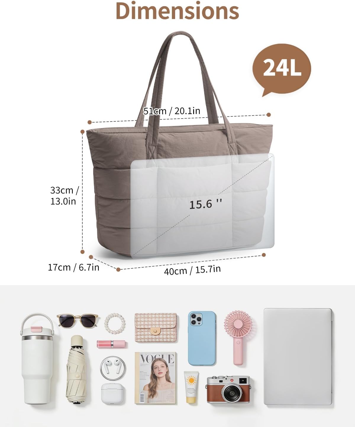 Nylon Puffer Tote Bag for Women, Puffy Work Nurse Teacher Tote Bag, Quilted Shoulder Bag for Travel, Gym, Gifts