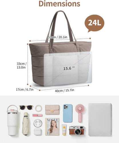 Nylon Puffer Tote Bag for Women, Puffy Work Nurse Teacher Tote Bag, Quilted Shoulder Bag for Travel, Gym, Gifts