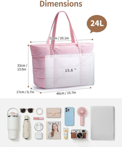 Nylon Puffer Tote Bag for Women, Puffy Work Nurse Teacher Tote Bag, Quilted Shoulder Bag for Travel, Gym, Gifts