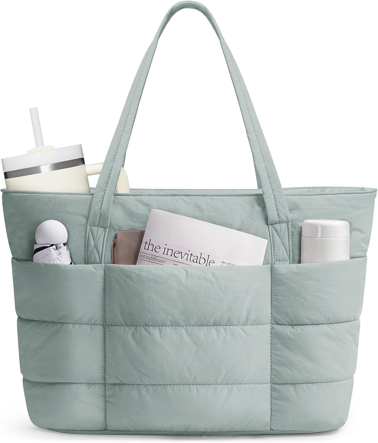 Nylon Puffer Tote Bag for Women, Puffy Work Nurse Teacher Tote Bag, Quilted Shoulder Bag for Travel, Gym, Gifts