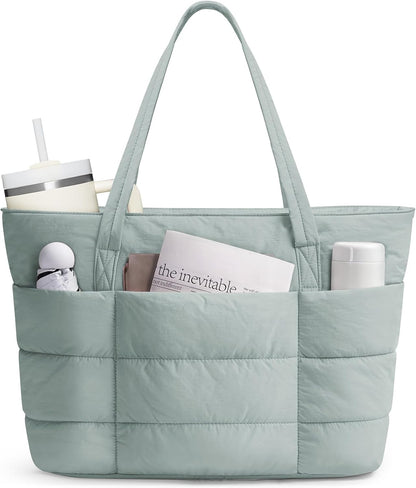 Nylon Puffer Tote Bag for Women, Puffy Work Nurse Teacher Tote Bag, Quilted Shoulder Bag for Travel, Gym, Gifts