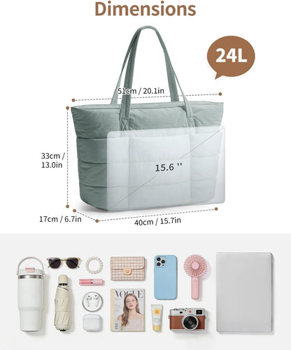 Nylon Puffer Tote Bag for Women, Puffy Work Nurse Teacher Tote Bag, Quilted Shoulder Bag for Travel, Gym, Gifts