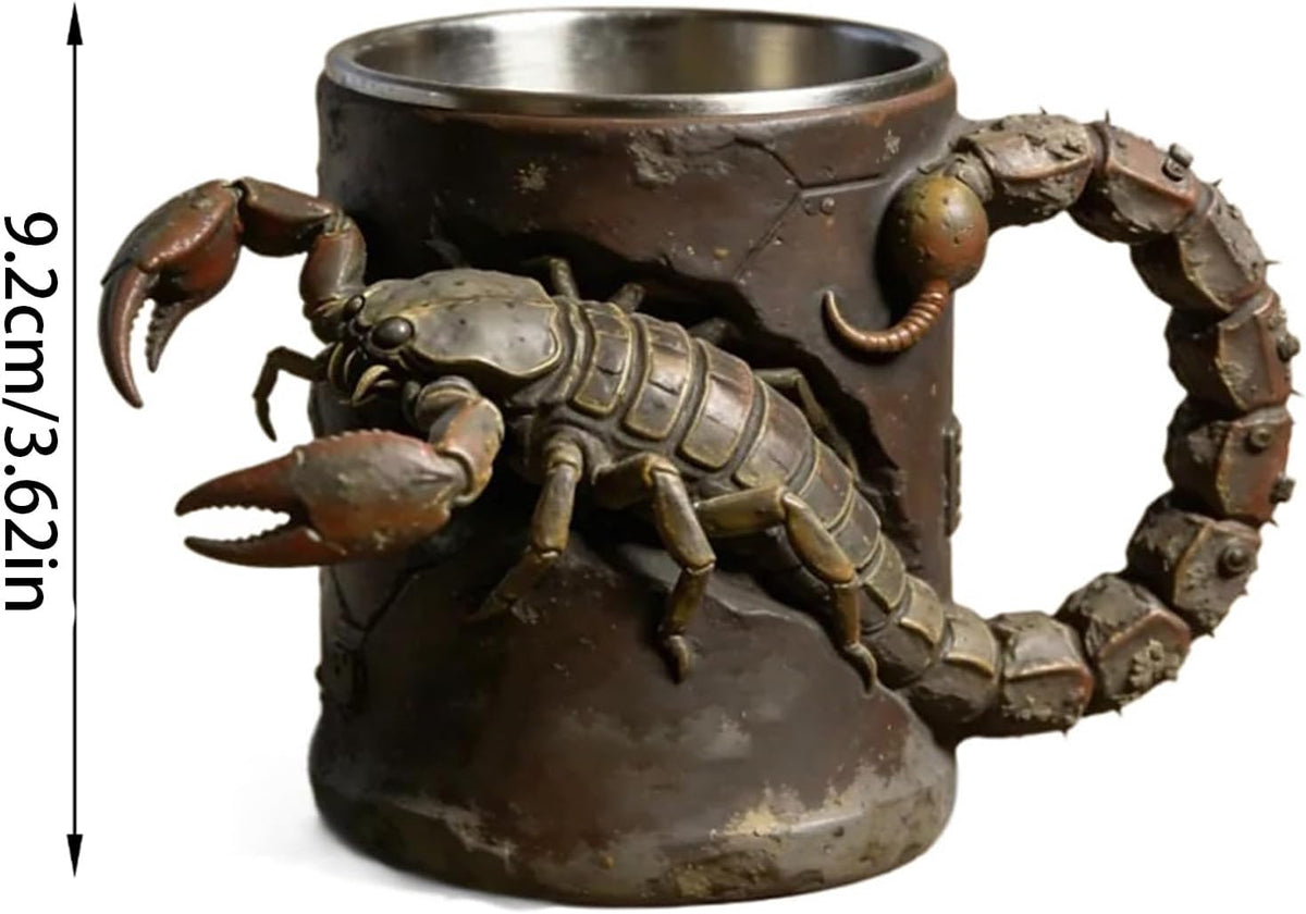 Scorpion Coffee Mug, 3.6in Resin Outer 304 Stainless Steel Liner Large Drinking Cup with Ergonomic Handle, Halloween Office Tea Tumbler, Pack of 1