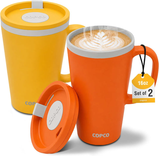 Cone Desk Mugs, 16 Oz - Orange & Mustard, Set of 2
