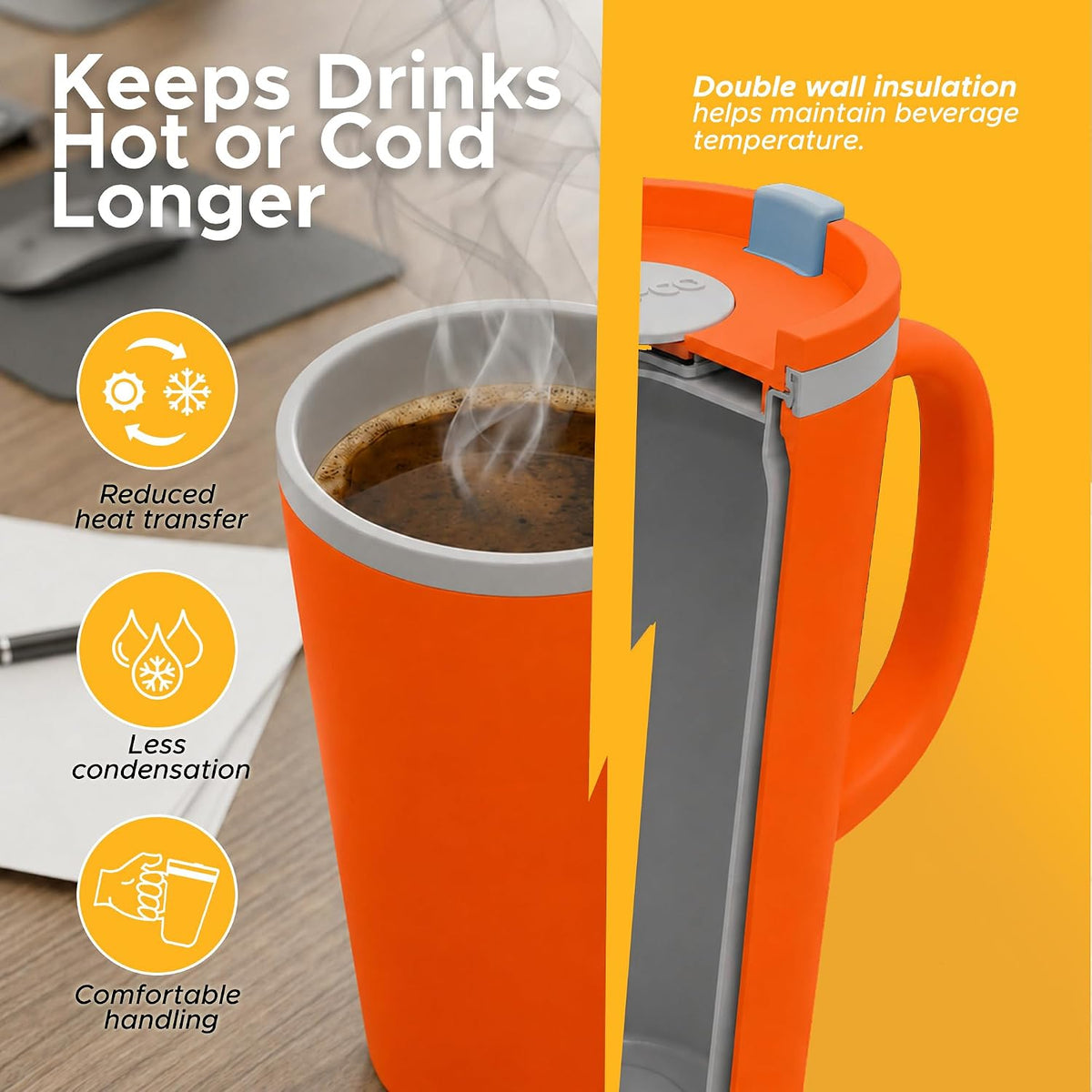 Cone Desk Mugs, 16 Oz - Orange & Mustard, Set of 2