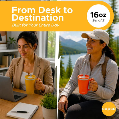Cone Desk Mugs, 16 Oz - Orange & Mustard, Set of 2