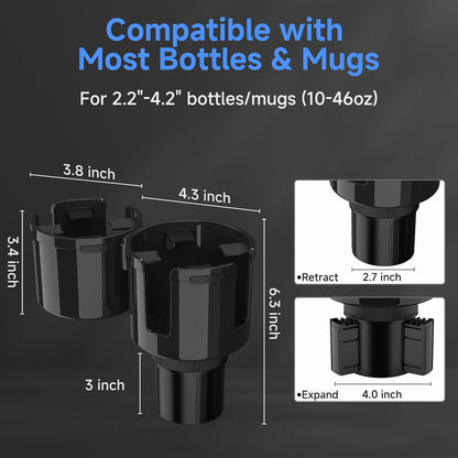 Car Cup Holder Expander, 2 in 1 Cup Holder Adpater Extenter for Car