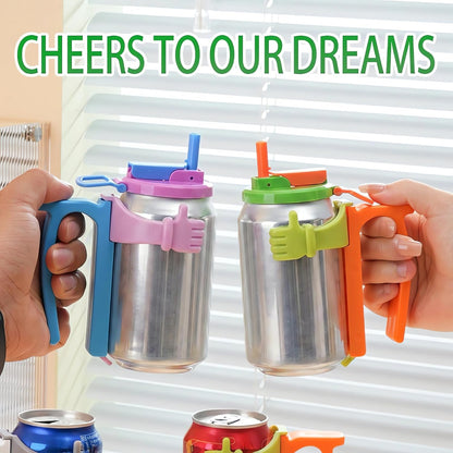 Soda Can Lids and Holders Soda Can Lids with Straw, Can Holder with Handle for Soda Beer,Free Easy to Hold Drink