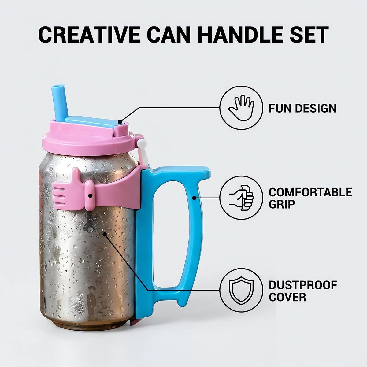 Soda Can Lids and Holders Soda Can Lids with Straw, Can Holder with Handle for Soda Beer,Free Easy to Hold Drink
