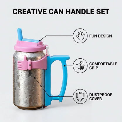 Soda Can Lids and Holders Soda Can Lids with Straw, Can Holder with Handle for Soda Beer,Free Easy to Hold Drink