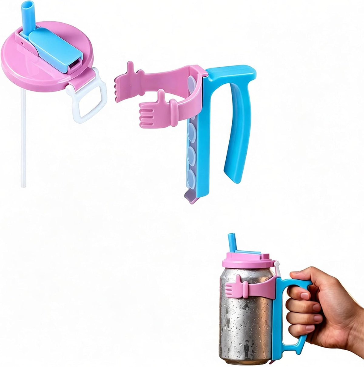 Soda Can Lids and Holders Soda Can Lids with Straw, Can Holder with Handle for Soda Beer,Free Easy to Hold Drink