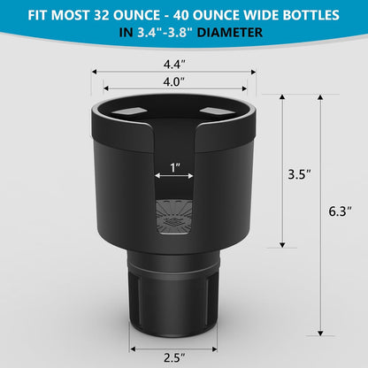 Cup Holder Expander with Phone Holder & Cable Access, 3-in-1 Car Organizer, Side Storage Box for Phone/Cards, Compatible with Yeti, Owala, Hydro Flasks & Large Bottles Mugs in 3.5"-4.0"