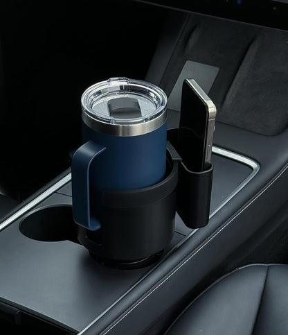 Cup Holder Expander with Phone Holder & Cable Access, 3-in-1 Car Organizer, Side Storage Box for Phone/Cards, Compatible with Yeti, Owala, Hydro Flasks & Large Bottles Mugs in 3.5"-4.0"