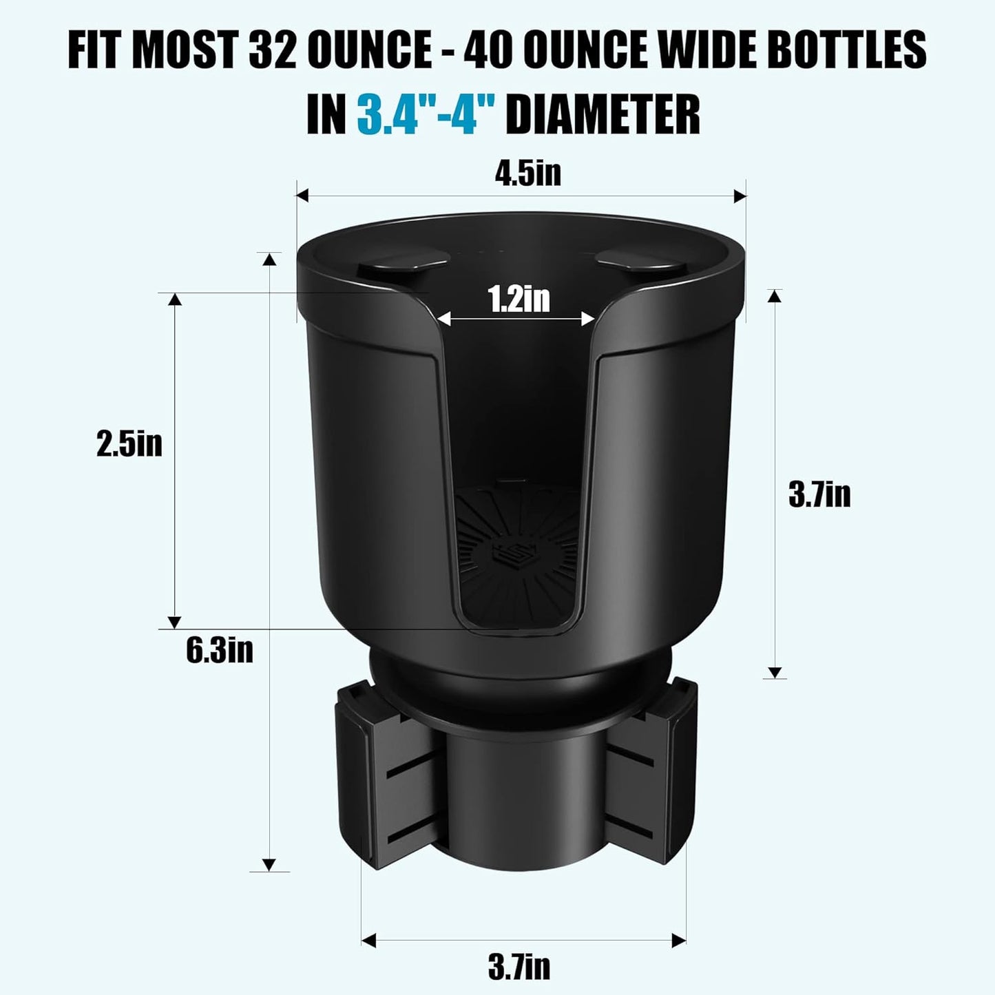 Cup Holder Expander with Phone Holder & Cable Access, 3-in-1 Car Organizer, Side Storage Box for Phone/Cards, Compatible with Yeti, Owala, Hydro Flasks & Large Bottles Mugs in 3.5"-4.0"