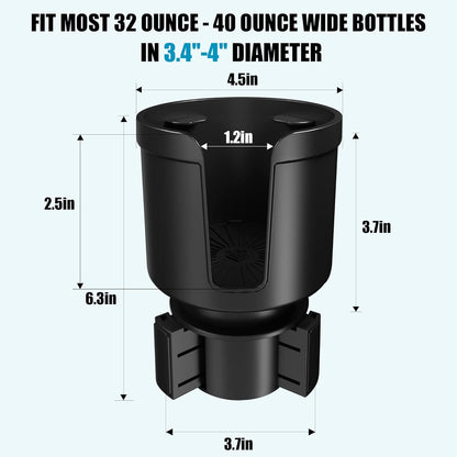 Cup Holder Expander with Phone Holder & Cable Access, 3-in-1 Car Organizer, Side Storage Box for Phone/Cards, Compatible with Yeti, Owala, Hydro Flasks & Large Bottles Mugs in 3.5"-4.0"