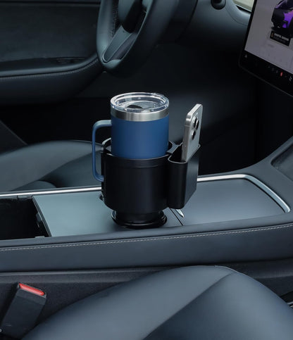 Cup Holder Expander with Phone Holder & Cable Access, 3-in-1 Car Organizer, Side Storage Box for Phone/Cards, Compatible with Yeti, Owala, Hydro Flasks & Large Bottles Mugs in 3.5"-4.0"