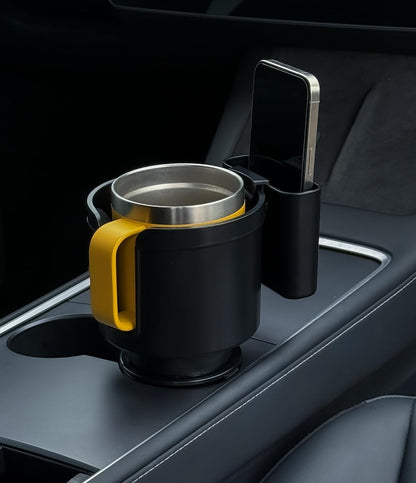 Cup Holder Expander with Phone Holder & Cable Access, 3-in-1 Car Organizer, Side Storage Box for Phone/Cards, Compatible with Yeti, Owala, Hydro Flasks & Large Bottles Mugs in 3.5"-4.0"