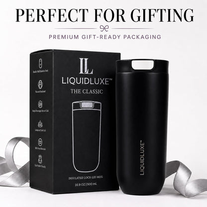 THE CLASSIC Vacuum Insulated Stainless Steel Travel Mug, Leakproof Locking Lid, Double-Wall Insulation, BPA-Free Coffee Mug for Hot & Cold Drinks, 500 mL (Matte Black)