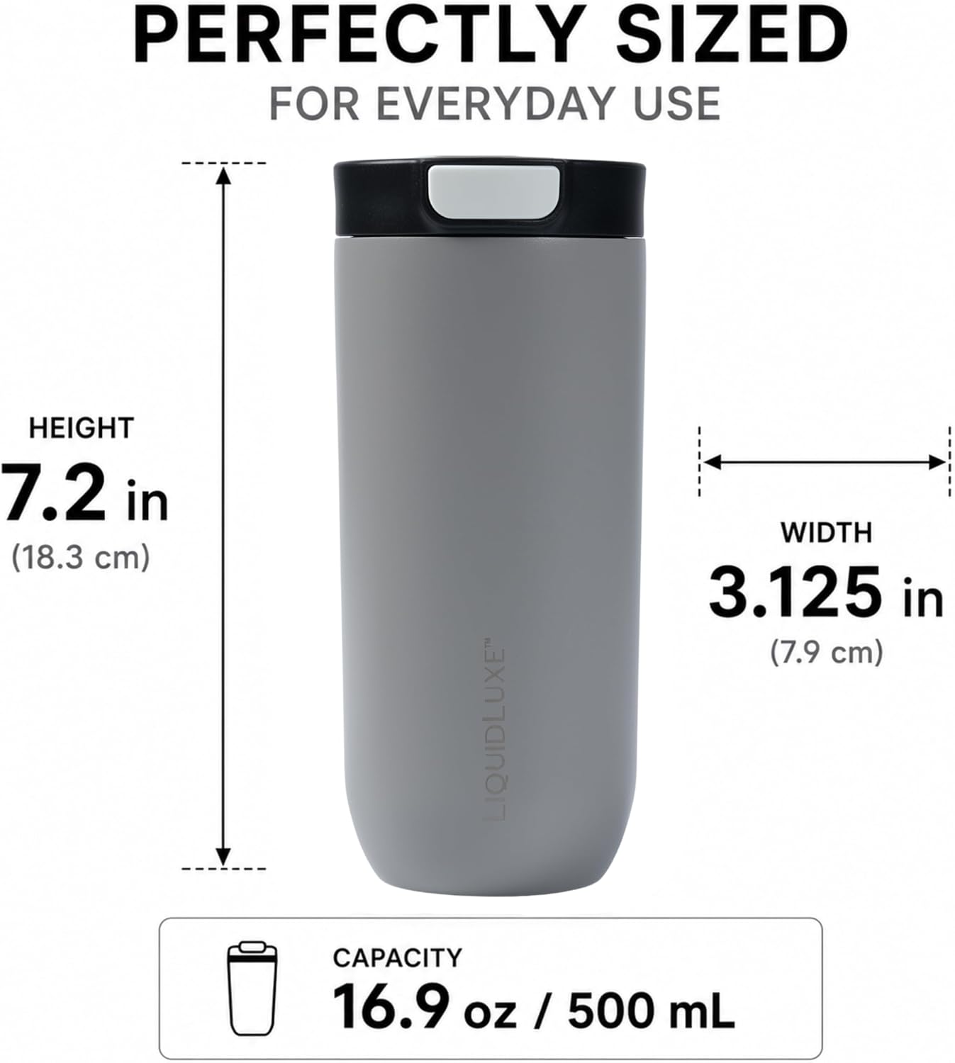 THE CLASSIC Vacuum Insulated Stainless Steel Travel Mug, Leakproof Locking Lid, Double-Wall Insulation, BPA-Free Coffee Mug for Hot & Cold Drinks, 500 mL (Matte Black)