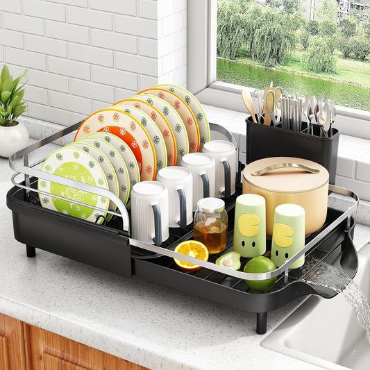Expandable Dish Drying Rack for Small Kitchen Counter, Black