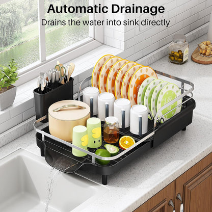 Expandable Dish Drying Rack for Small Kitchen Counter, Black
