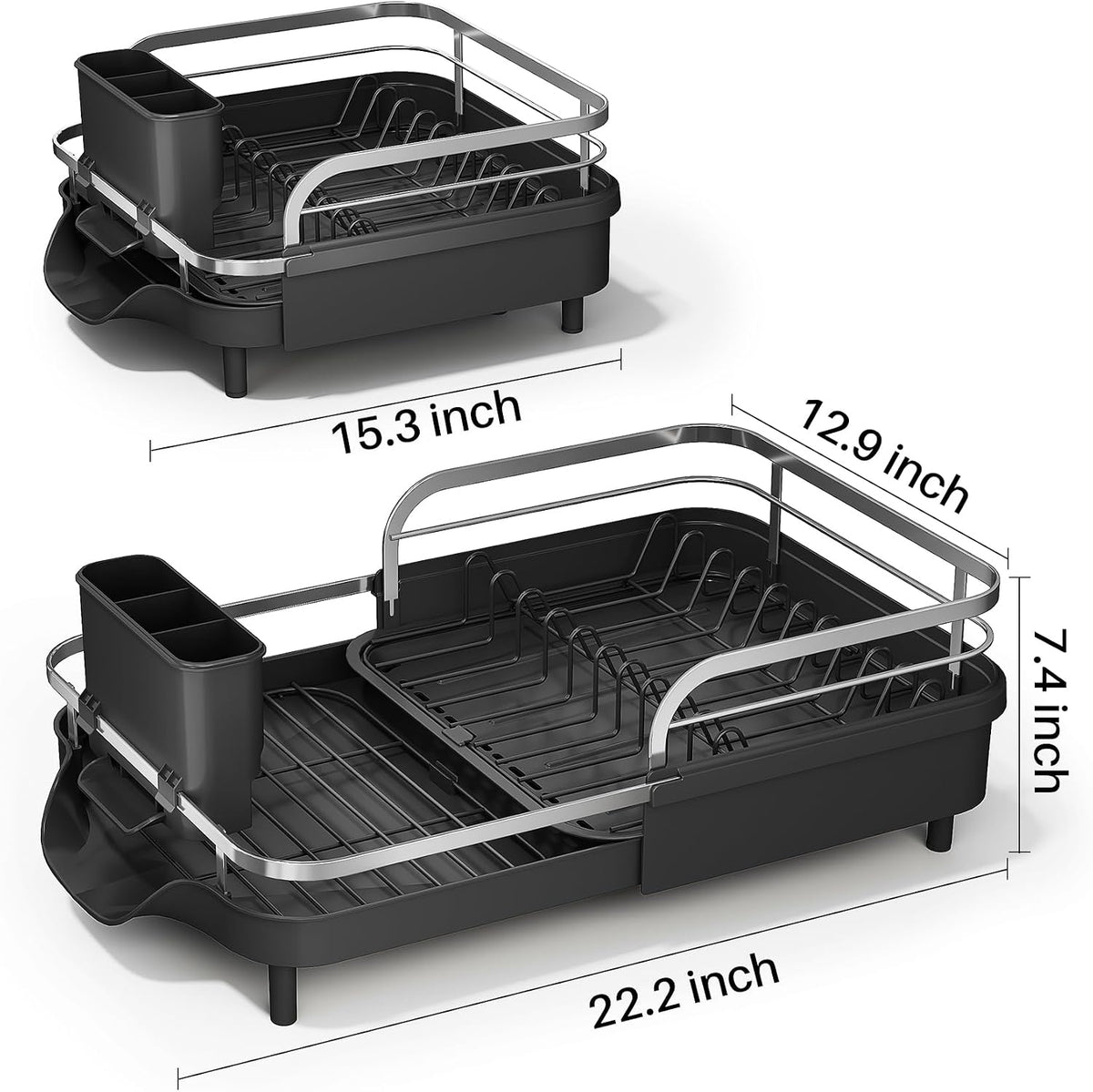 Expandable Dish Drying Rack for Small Kitchen Counter, Black