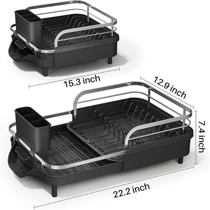Expandable Dish Drying Rack for Small Kitchen Counter, Black