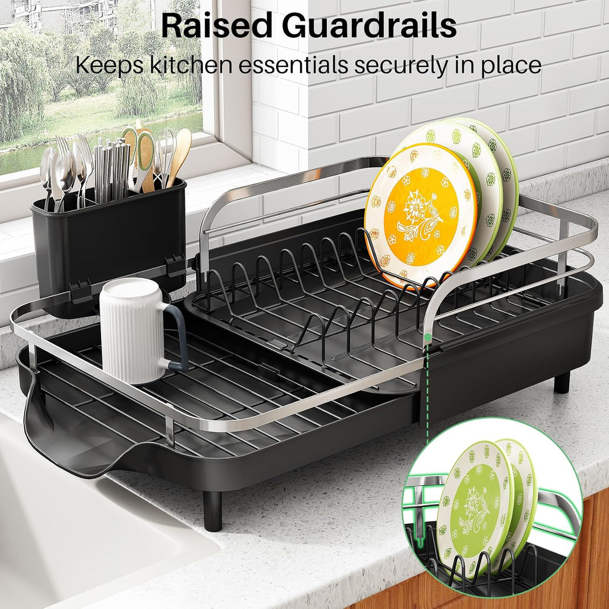 Expandable Dish Drying Rack for Small Kitchen Counter, Black