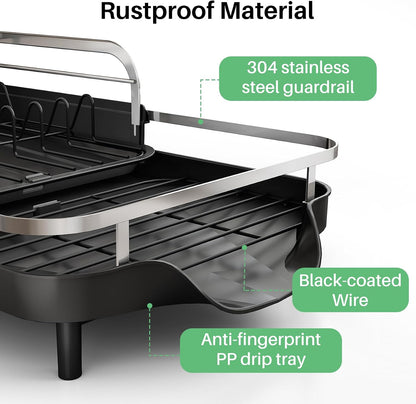 Expandable Dish Drying Rack for Small Kitchen Counter, Black