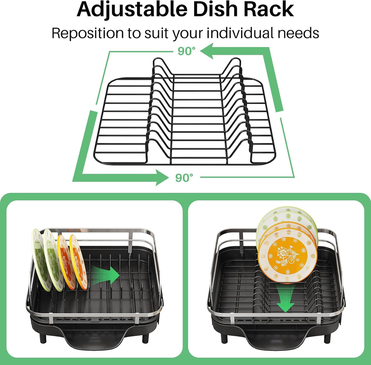 Expandable Dish Drying Rack for Small Kitchen Counter, Black