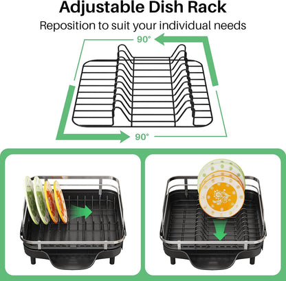 Expandable Dish Drying Rack for Small Kitchen Counter, Black