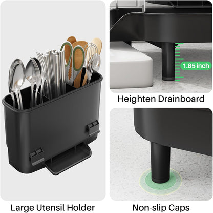 Expandable Dish Drying Rack for Small Kitchen Counter, Black