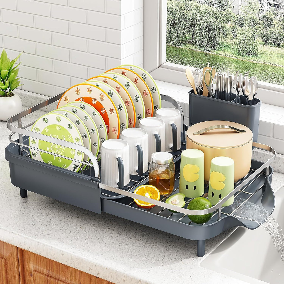 Expandable Dish Drying Rack for Small Kitchen Counter, Black
