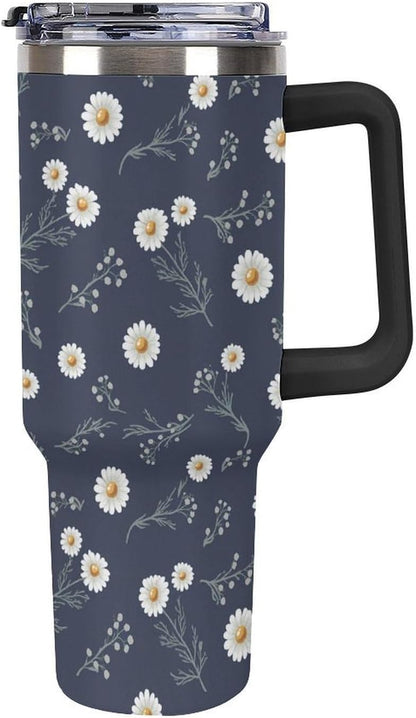 Leakproof Tumbler Vacuum Sealed Car Holder Friendly For Travel Teal And Peach Tropical Palm Leaf Pattern Water Tumbler white-style-23 - Colors F