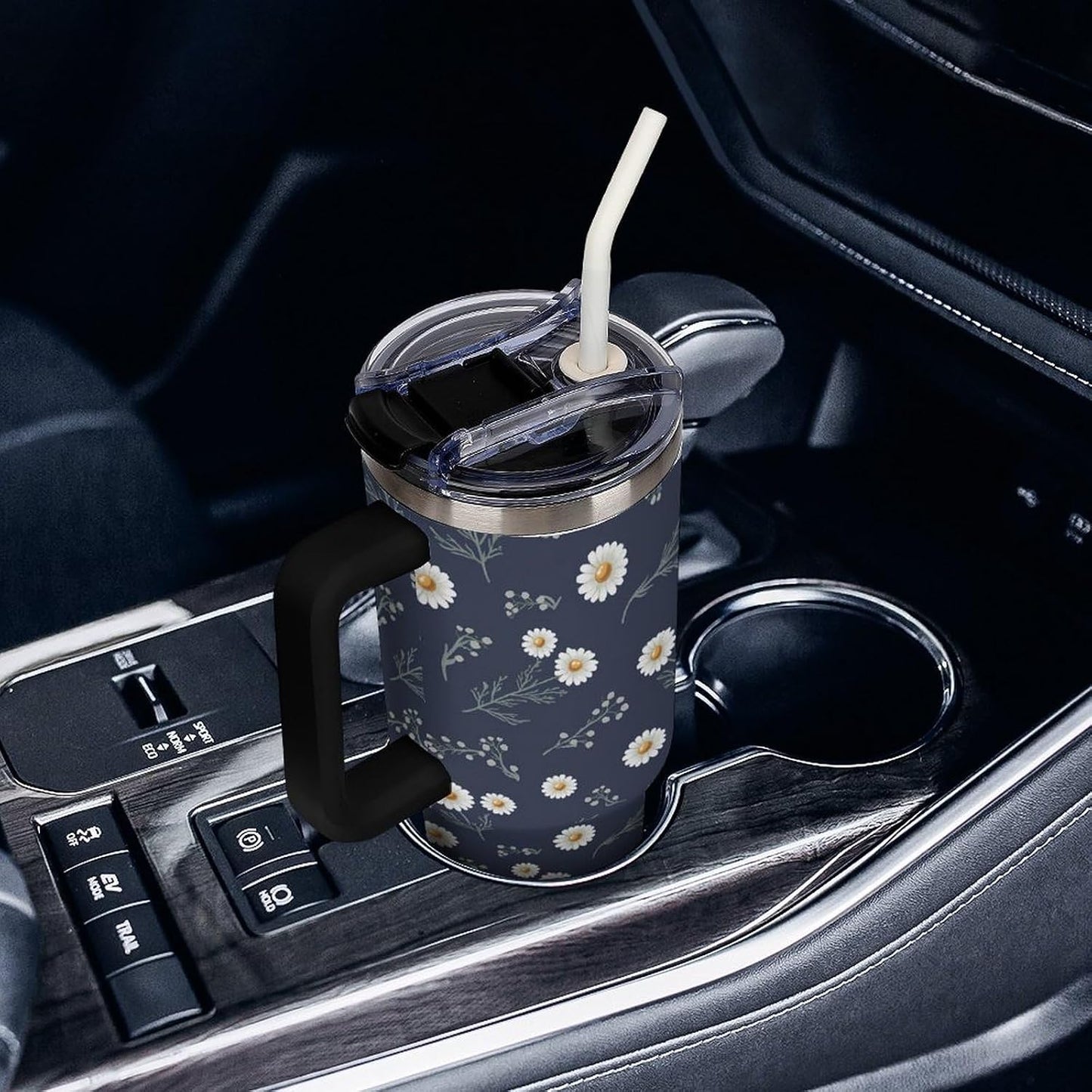 Leakproof Tumbler Vacuum Sealed Car Holder Friendly For Travel Teal And Peach Tropical Palm Leaf Pattern Water Tumbler white-style-23 - Colors F