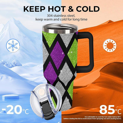 Leakproof Tumbler Vacuum Sealed Car Holder Friendly For Travel Teal And Peach Tropical Palm Leaf Pattern Water Tumbler white-style-23 - Colors F