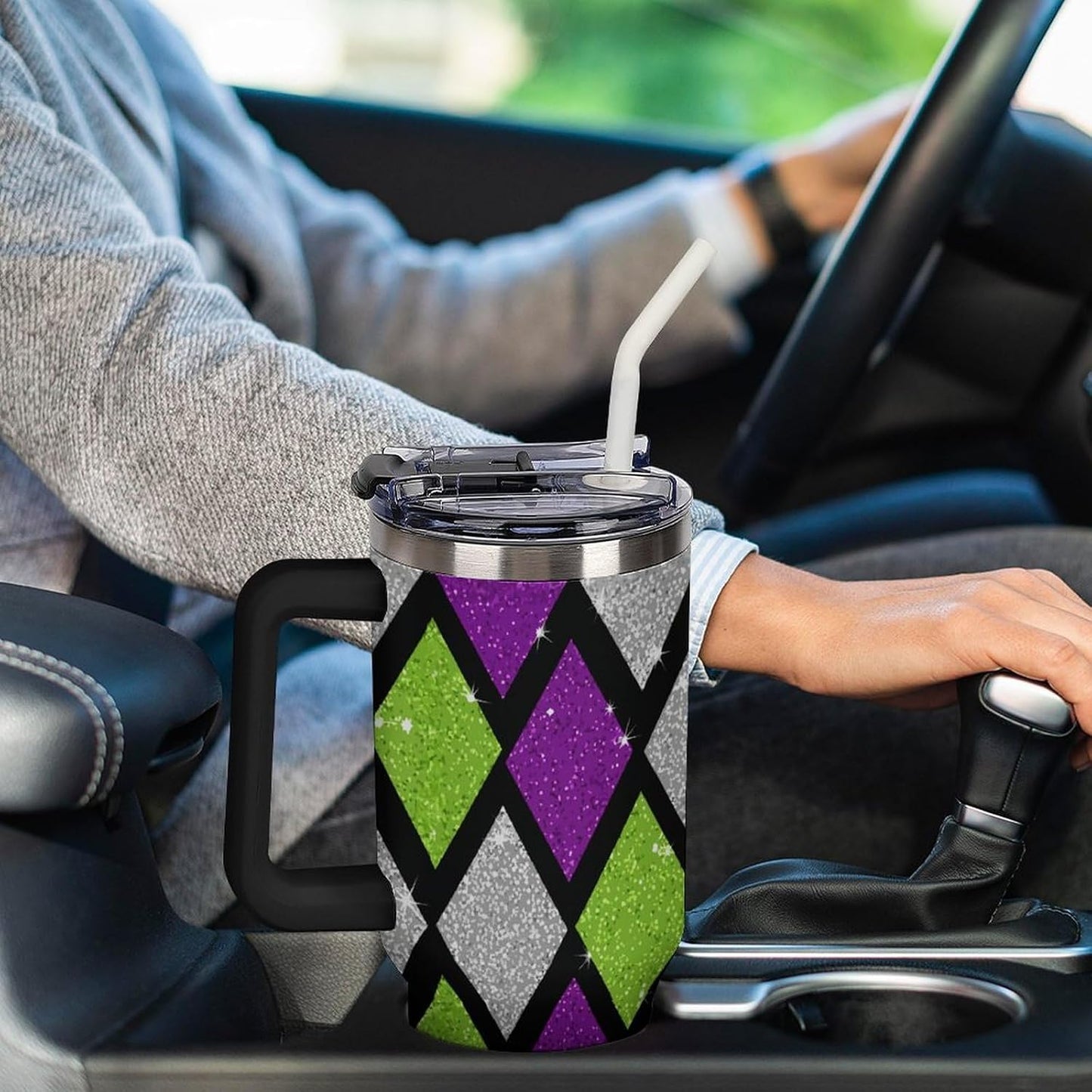Leakproof Tumbler Vacuum Sealed Car Holder Friendly For Travel Teal And Peach Tropical Palm Leaf Pattern Water Tumbler white-style-23 - Colors F