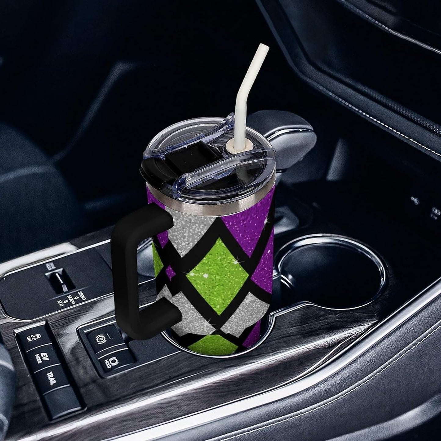 Leakproof Tumbler Vacuum Sealed Car Holder Friendly For Travel Teal And Peach Tropical Palm Leaf Pattern Water Tumbler white-style-23 - Colors F