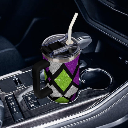 Leakproof Tumbler Vacuum Sealed Car Holder Friendly For Travel Teal And Peach Tropical Palm Leaf Pattern Water Tumbler white-style-23 - Colors F