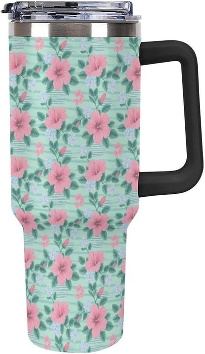 Leakproof Tumbler Vacuum Sealed Car Holder Friendly For Travel Teal And Peach Tropical Palm Leaf Pattern Water Tumbler white-style-23 - Colors F