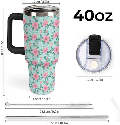 Leakproof Tumbler Vacuum Sealed Car Holder Friendly For Travel Teal And Peach Tropical Palm Leaf Pattern Water Tumbler white-style-23 - Colors F