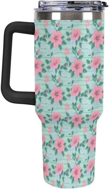 Leakproof Tumbler Vacuum Sealed Car Holder Friendly For Travel Teal And Peach Tropical Palm Leaf Pattern Water Tumbler white-style-23 - Colors F