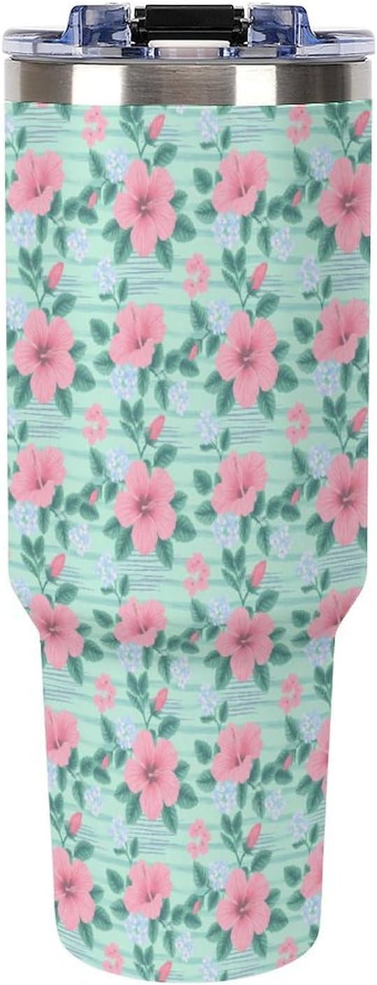 Leakproof Tumbler Vacuum Sealed Car Holder Friendly For Travel Teal And Peach Tropical Palm Leaf Pattern Water Tumbler white-style-23 - Colors F