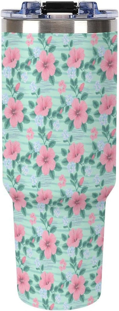 Leakproof Tumbler Vacuum Sealed Car Holder Friendly For Travel Teal And Peach Tropical Palm Leaf Pattern Water Tumbler white-style-23 - Colors F
