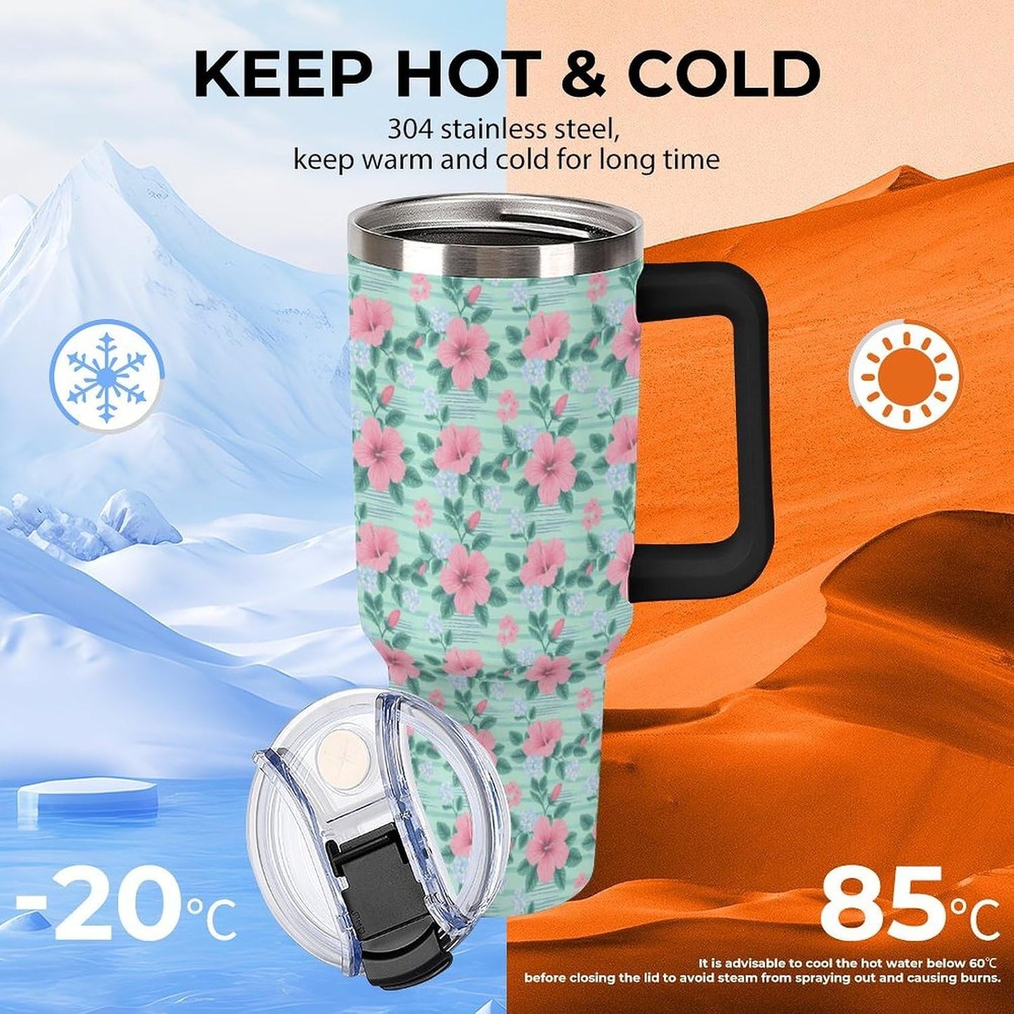 Leakproof Tumbler Vacuum Sealed Car Holder Friendly For Travel Teal And Peach Tropical Palm Leaf Pattern Water Tumbler white-style-23 - Colors F