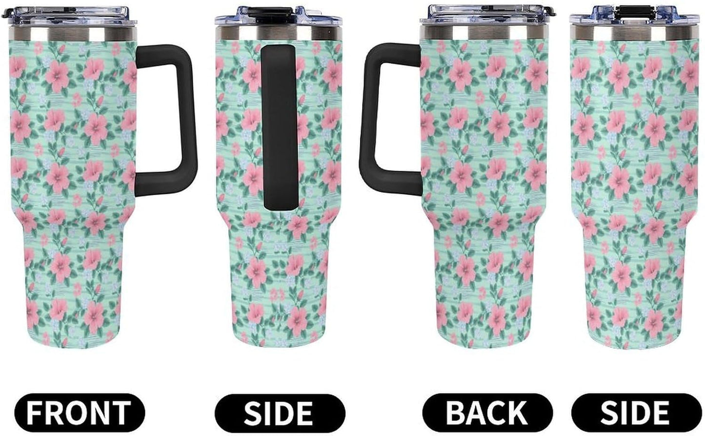 Leakproof Tumbler Vacuum Sealed Car Holder Friendly For Travel Teal And Peach Tropical Palm Leaf Pattern Water Tumbler white-style-23 - Colors F