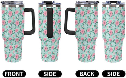 Leakproof Tumbler Vacuum Sealed Car Holder Friendly For Travel Teal And Peach Tropical Palm Leaf Pattern Water Tumbler white-style-23 - Colors F