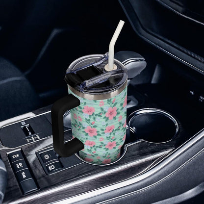 Leakproof Tumbler Vacuum Sealed Car Holder Friendly For Travel Teal And Peach Tropical Palm Leaf Pattern Water Tumbler white-style-23 - Colors F