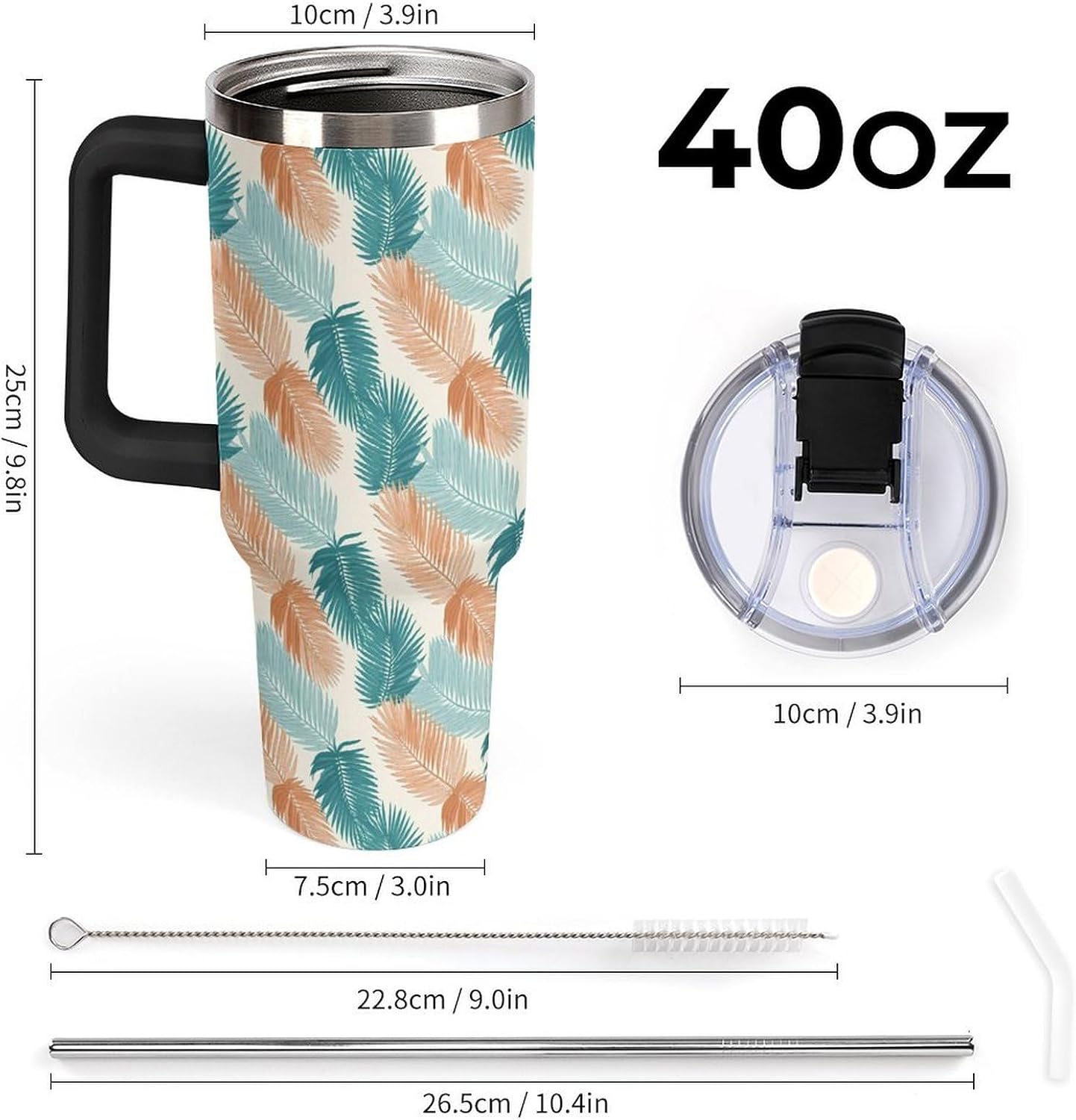 Leakproof Tumbler Vacuum Sealed Car Holder Friendly For Travel Teal And Peach Tropical Palm Leaf Pattern Water Tumbler white-style-23 - Colors F