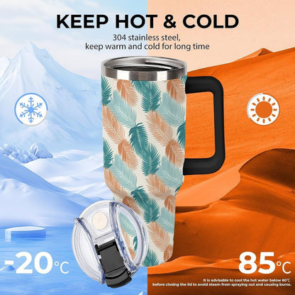 Leakproof Tumbler Vacuum Sealed Car Holder Friendly For Travel Teal And Peach Tropical Palm Leaf Pattern Water Tumbler white-style-23 - Colors F